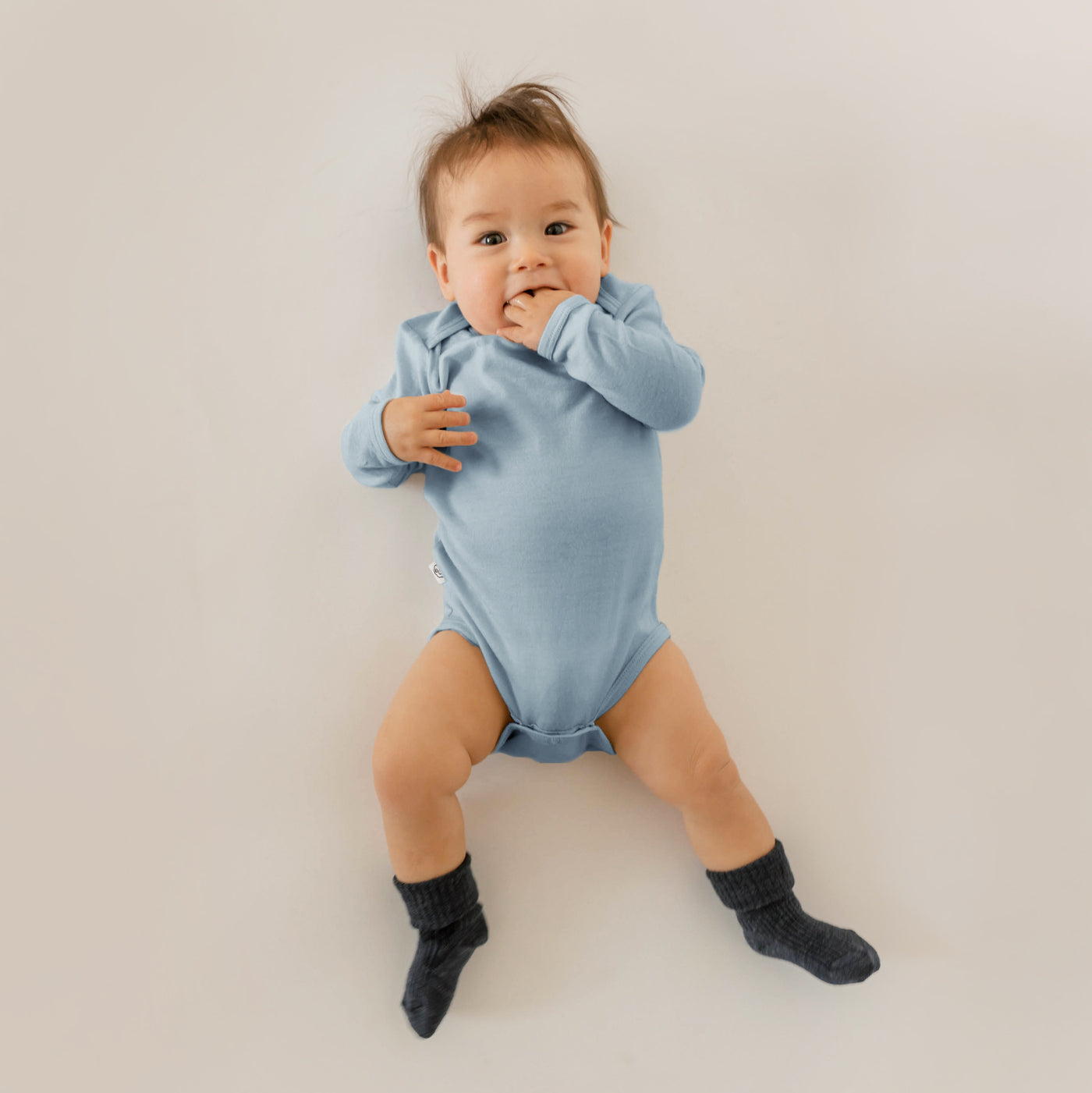 Baby Bodysuit, Long Sleeve, Merino Wool, Blue