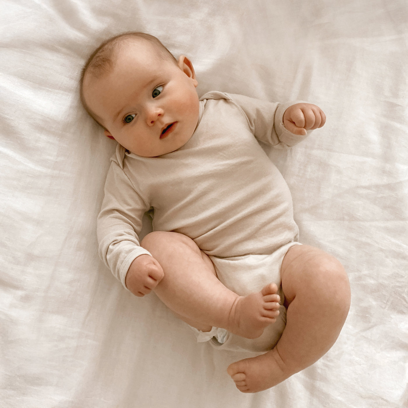 Baby Bodysuit, Long Sleeve, Merino Wool, Oat