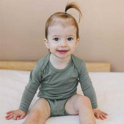 Baby Bodysuit, Long Sleeve, Merino Wool, Sage