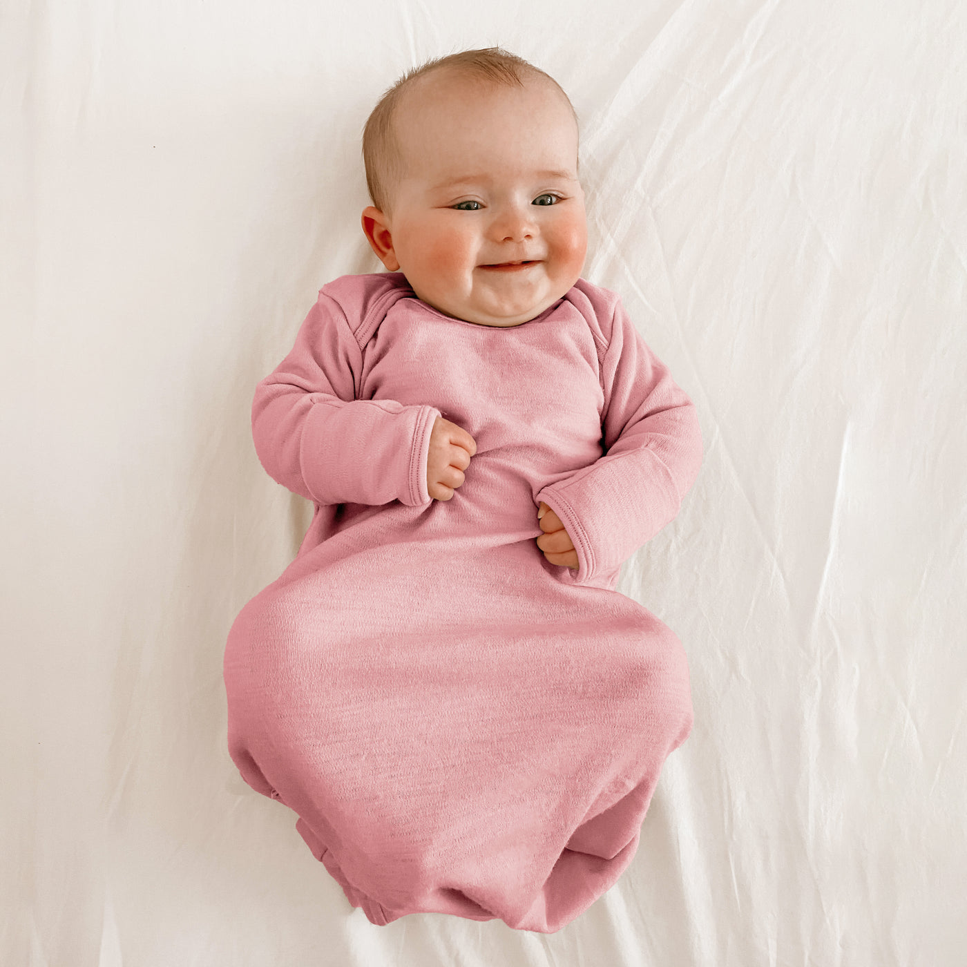 Baby Gown, Merino Wool, 0-6 Months, Blush