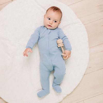 Footie Pajamas, Merino Wool, Blue