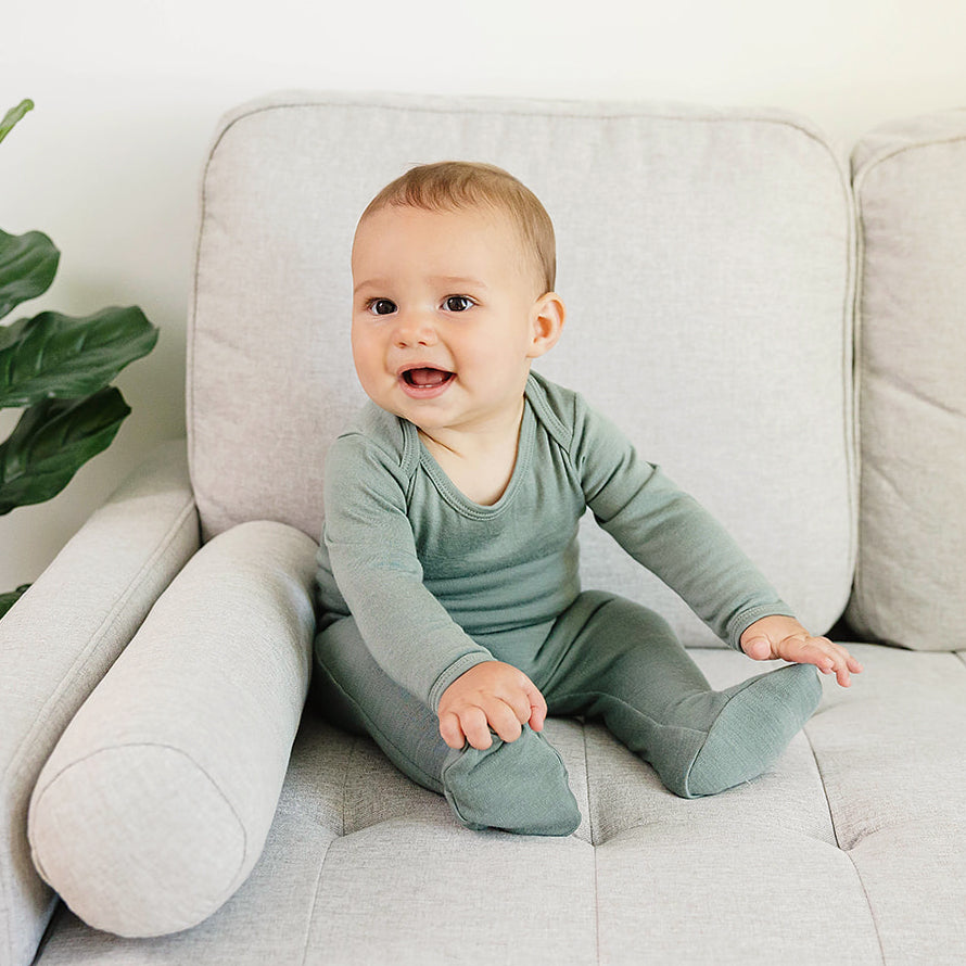 Baby Bodysuit, Long Sleeve, Merino Wool, Sage