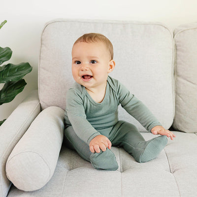 Baby Bodysuit, Long Sleeve, Merino Wool, Sage