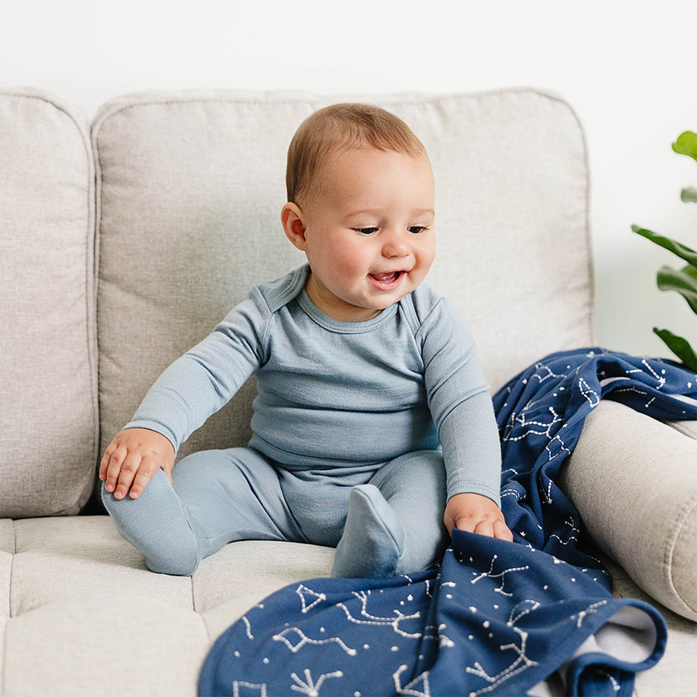 Baby Footed Pants, Merino Wool, Blue