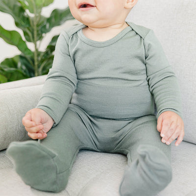 Baby Footed Pants, Merino Wool, Sage