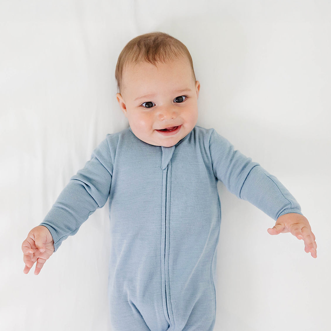 Footie Pajamas, Merino Wool, Blue