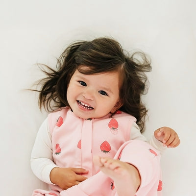 4 Season® Baby Sleep Bag with Feet, Merino Wool & Organic Cotton, Strawberry