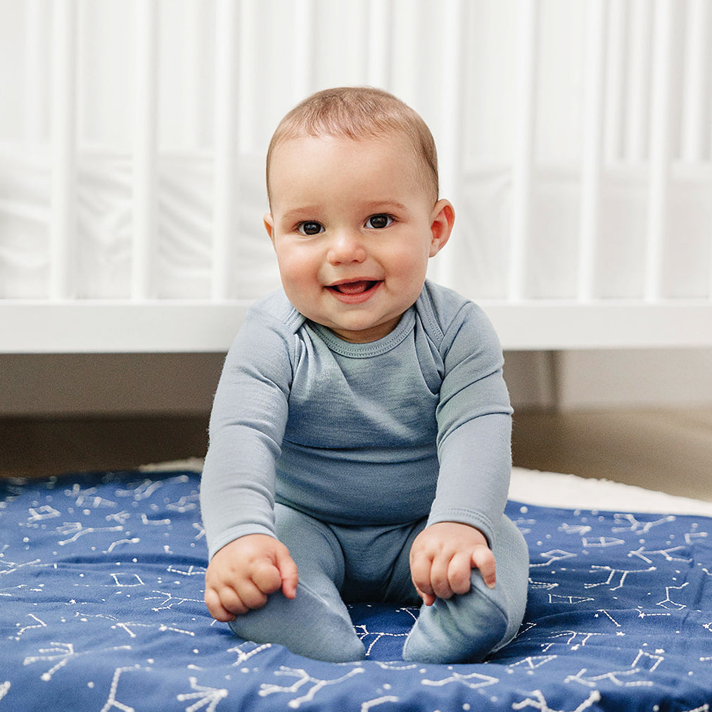 Baby Bodysuit, Long Sleeve, Merino Wool, Blue