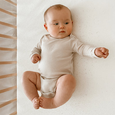 Baby Bodysuit, Long Sleeve, Merino Wool, Oat