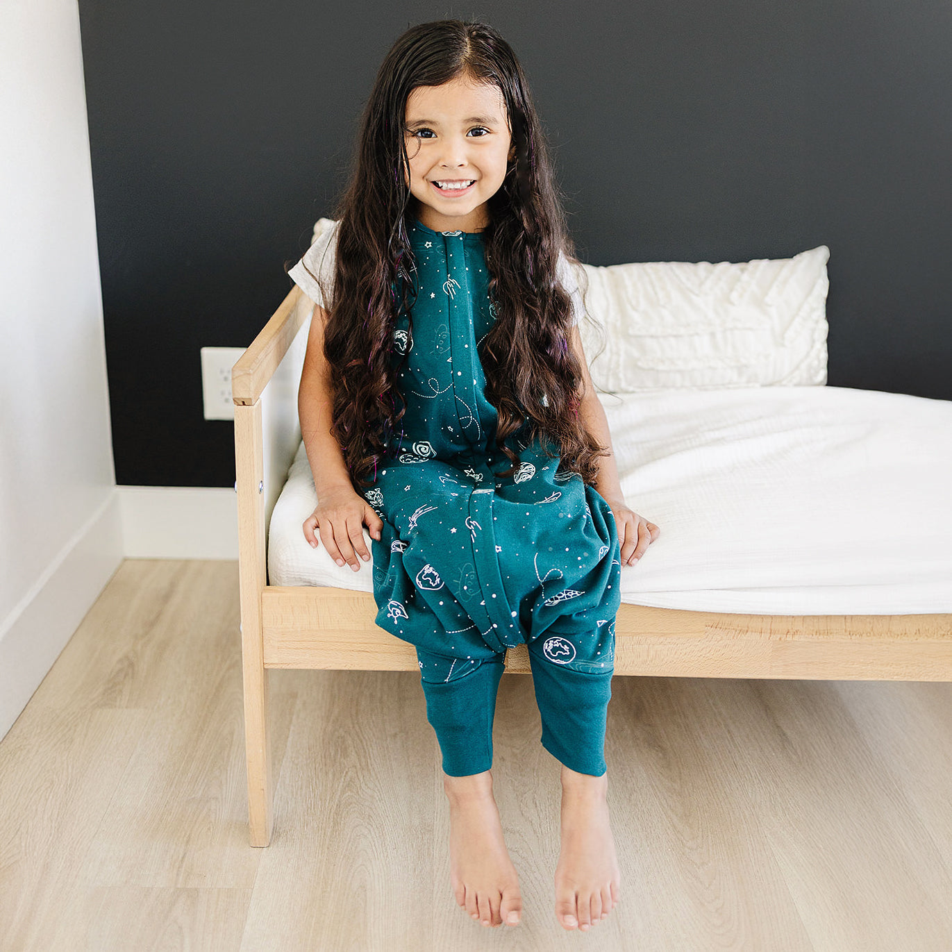 4 Season® Baby Sleep Bag with Feet, Merino Wool & Organic Cotton, Space - GLOW IN THE DARK