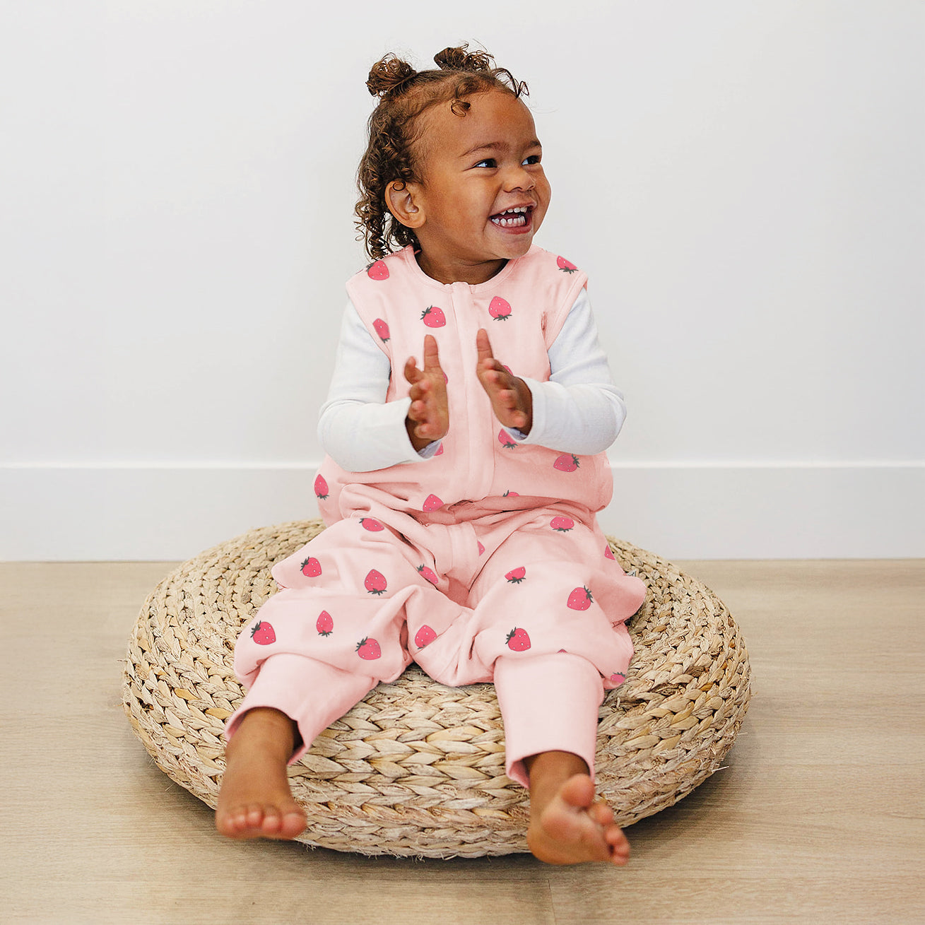 4 Season® Baby Sleep Bag with Feet, Merino Wool & Organic Cotton, Strawberry