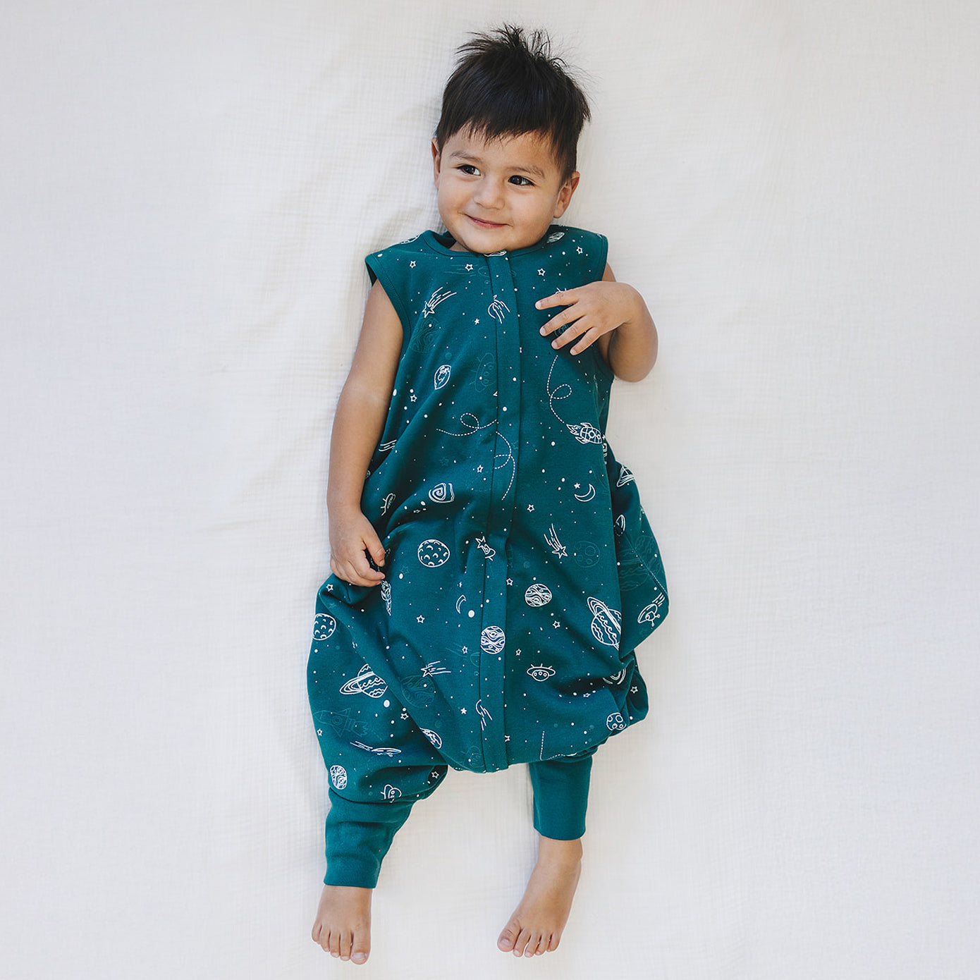 4 Season® Baby Sleep Bag with Feet, Merino Wool & Organic Cotton, Space - GLOW IN THE DARK