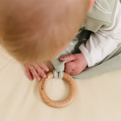 Lovey, Merino Wool and Organic Cotton with Removable Teething Ring, Sage