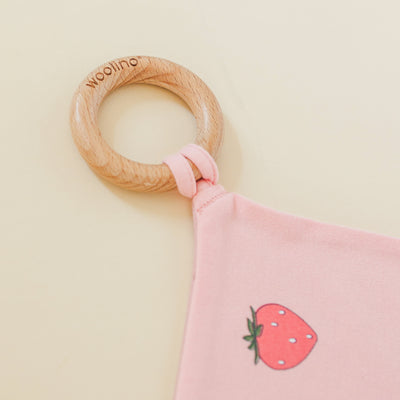 Lovey, Merino Wool and Organic Cotton with Removable Teething Ring, Strawberry