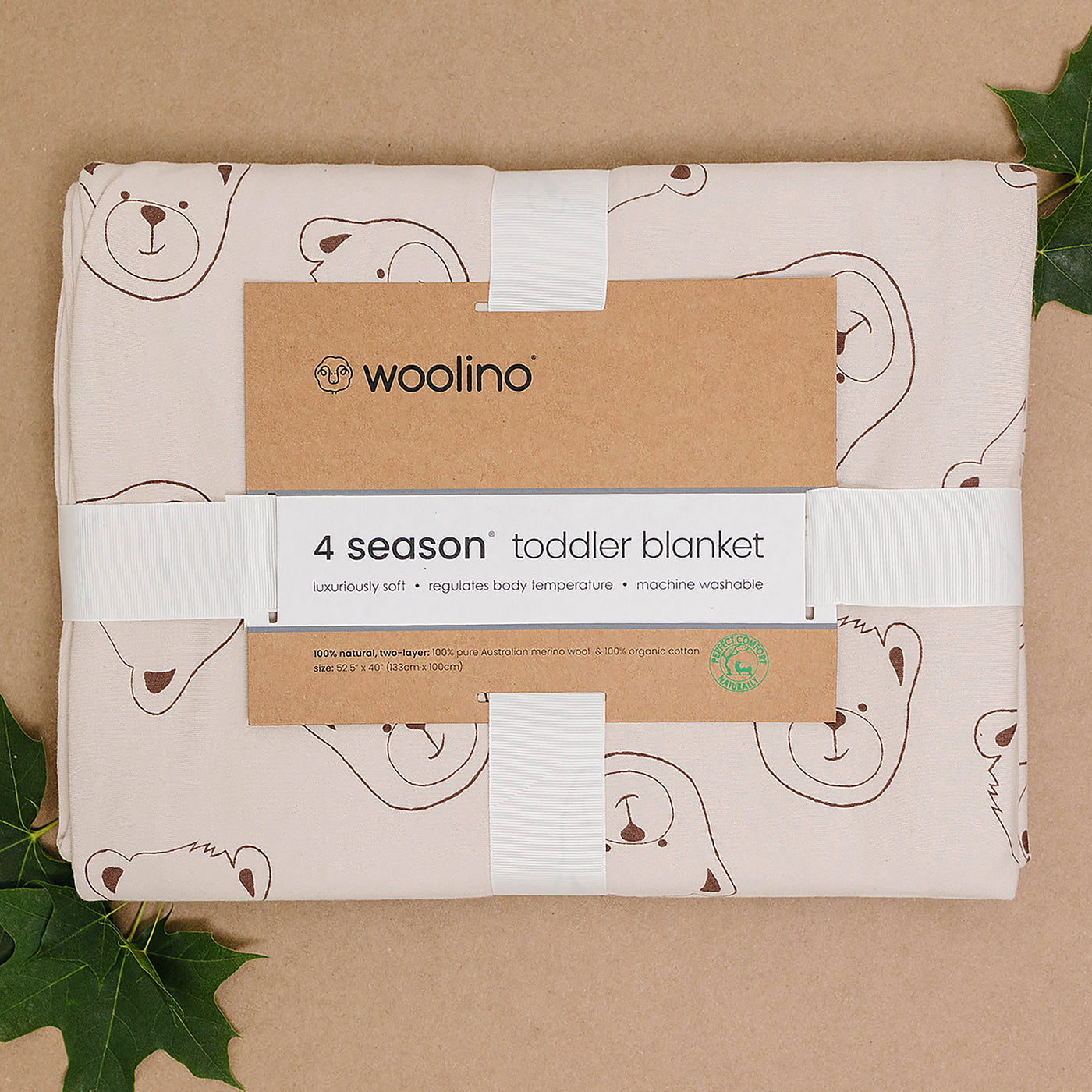 Toddler Blanket, 4 Season® Merino Wool & Organic Cotton Blanket, 52.5" x 40", Teddy Bear