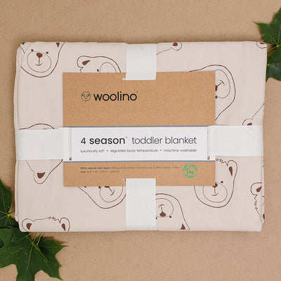 Toddler Blanket, 4 Season® Merino Wool & Organic Cotton Blanket, 52.5" x 40", Teddy Bear