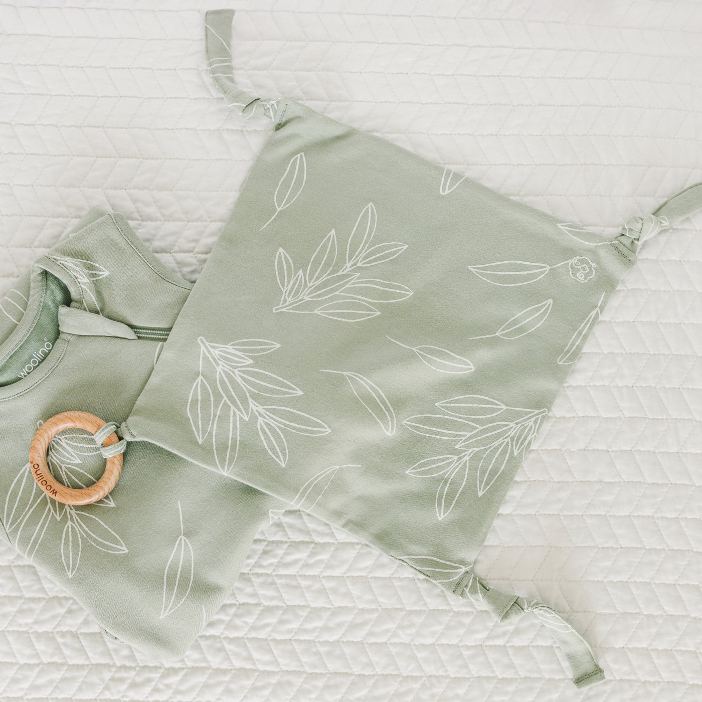 Lovey, Merino Wool and Organic Cotton with Removable Teething Ring, Sage