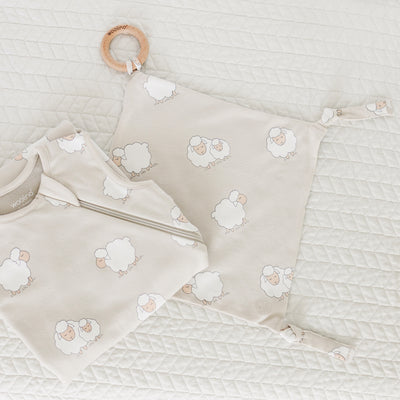 Lovey, Merino Wool and Organic Cotton with Removable Teething Ring, Sheep