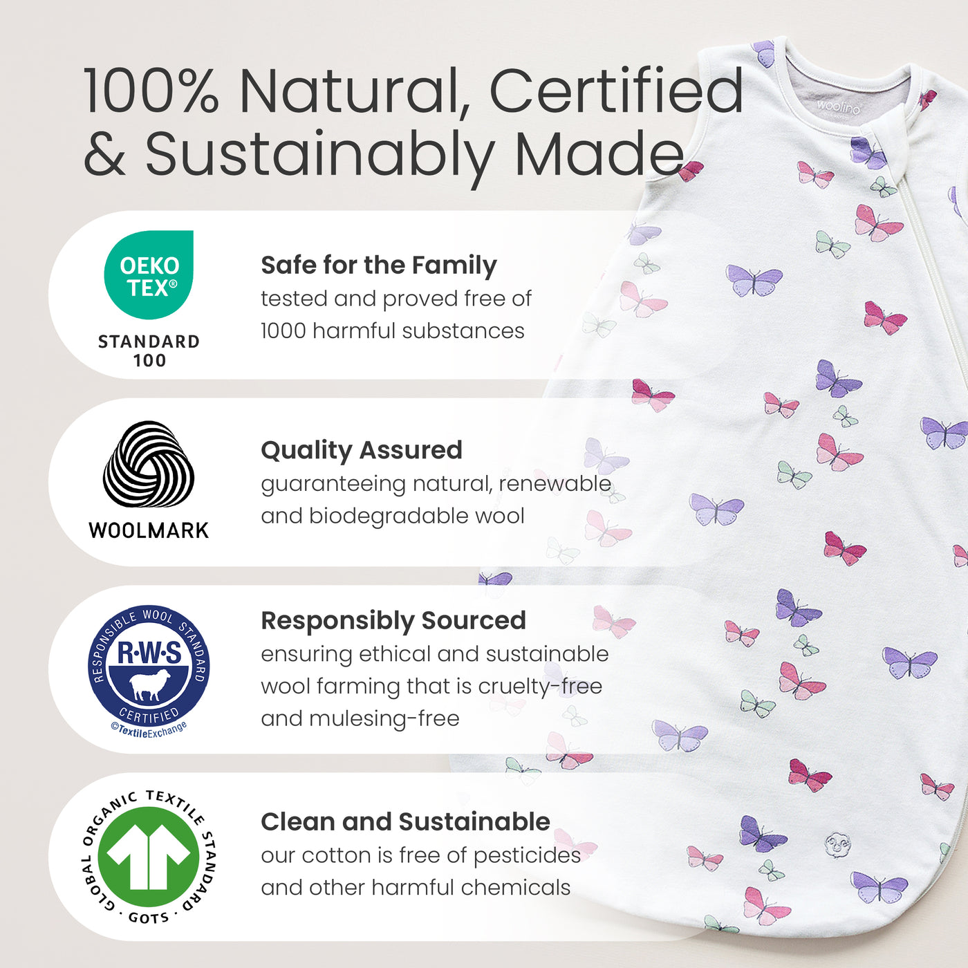 4 Season® Classic Baby Sleeping Bag, Merino Wool & Organic Cotton, Sage
