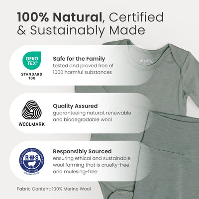 Baby Bodysuit, Long Sleeve, Merino Wool, Dove