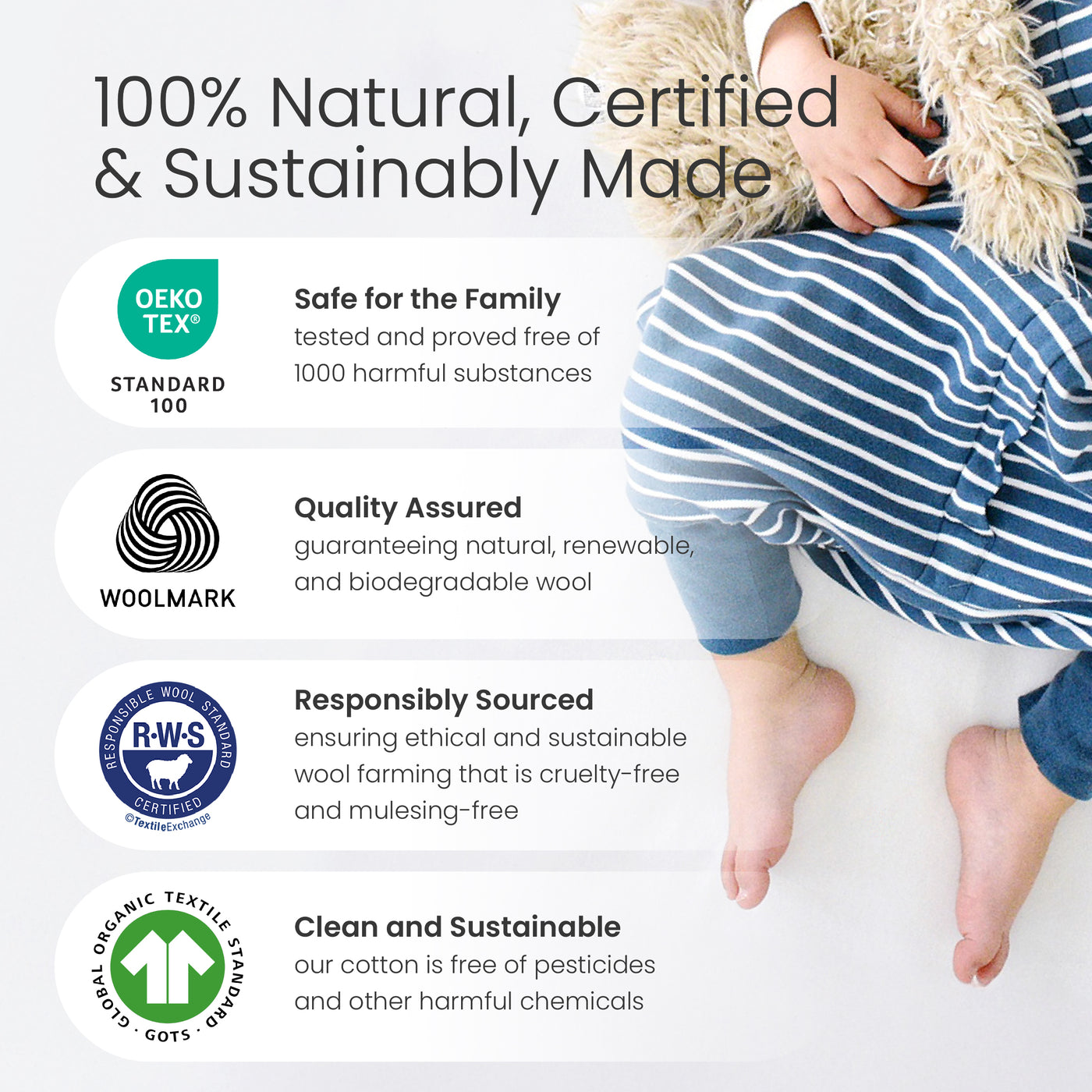 4 Season® Baby Sleep Bag with Feet, Merino Wool & Organic Cotton, Panda