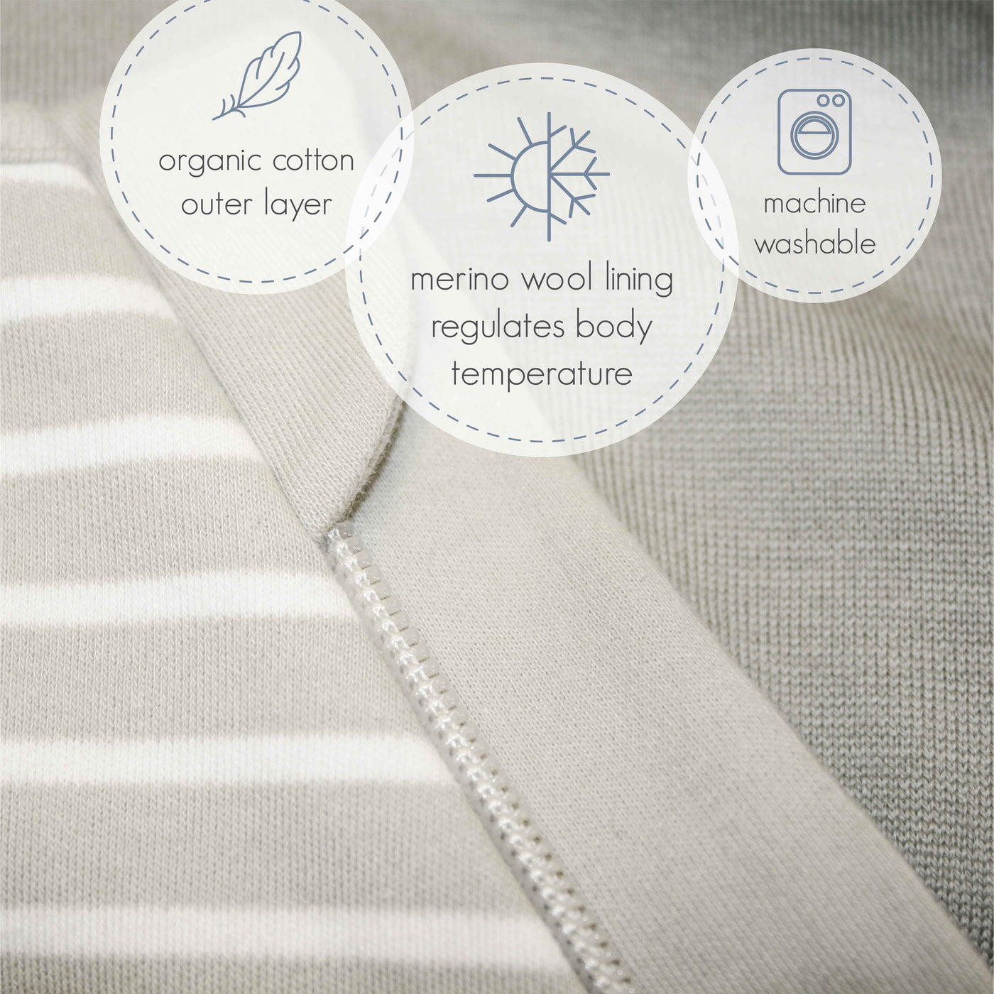 4 Season® Classic Baby Sleeping Bag, Merino Wool & Organic Cotton, Birch Gray