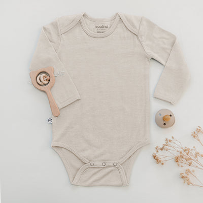 Baby Bodysuit, Long Sleeve, Merino Wool, Oat
