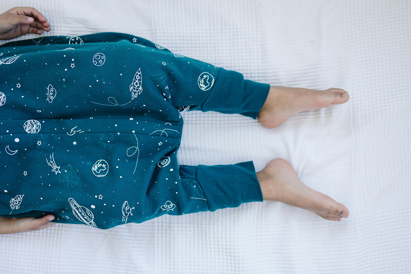 4 Season® Baby Sleep Bag with Feet, Merino Wool & Organic Cotton, Space - GLOW IN THE DARK