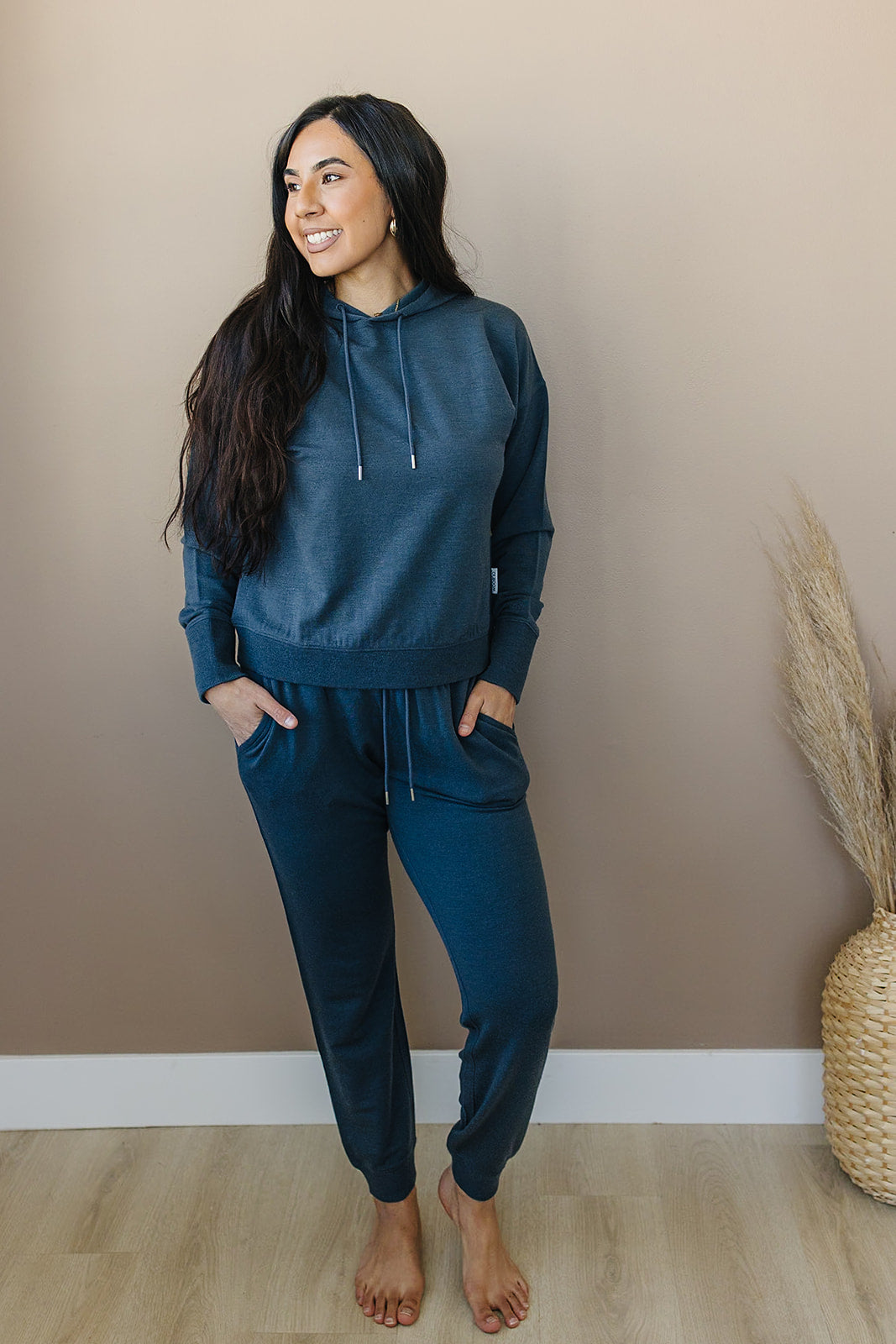 Women's Merino Wool Hoodie, Blue Graphite