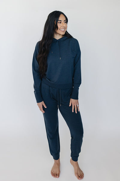 Women's Merino Wool Hoodie, Blue Graphite