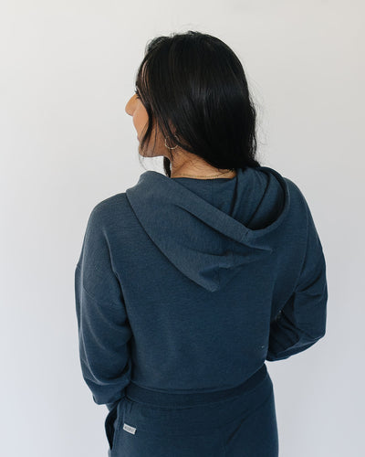 Women's Merino Wool Hoodie, Blue Graphite