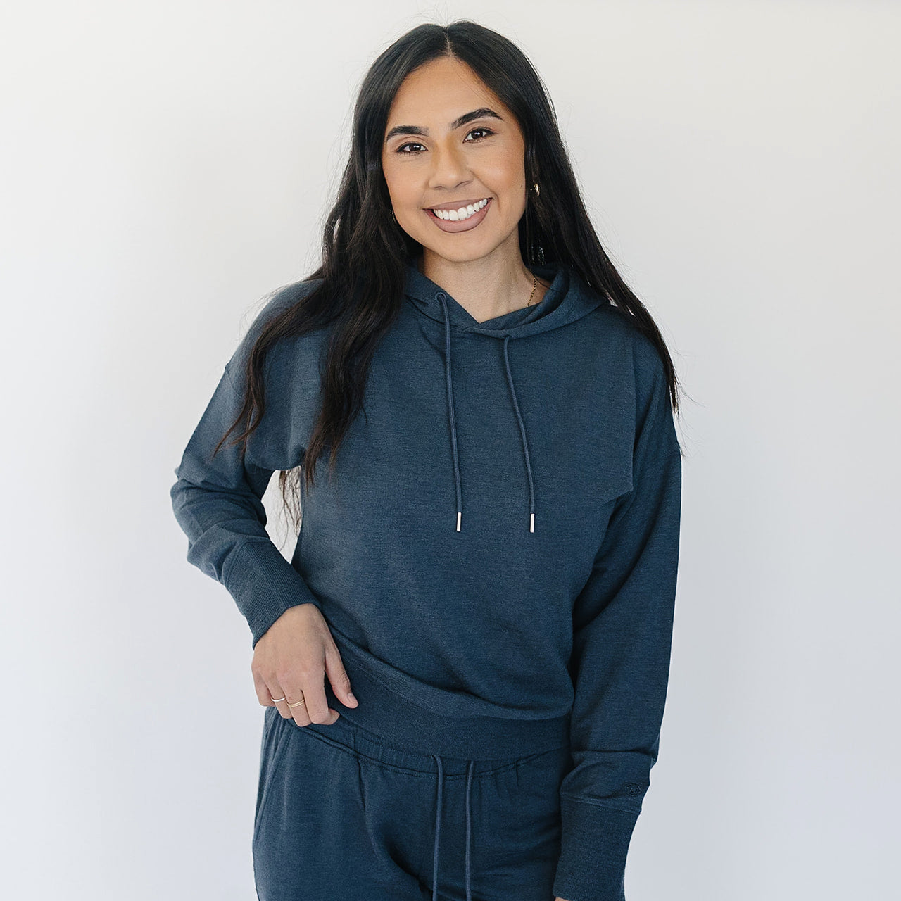 Women's Merino Wool Hoodie, Blue Graphite