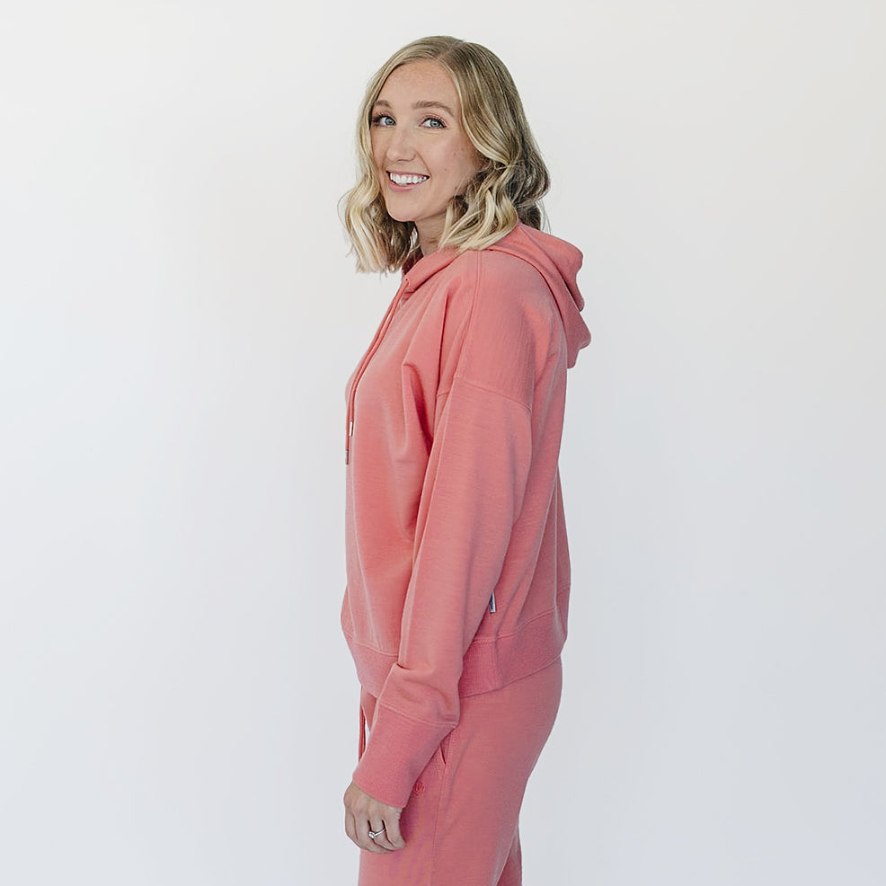 Women's Merino Wool Hoodie, Dusty Rose