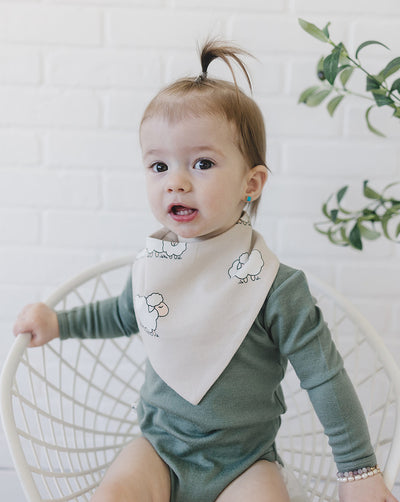 Bandana Bib Set, Merino Wool & Organic Cotton, Set of 2, Sheep