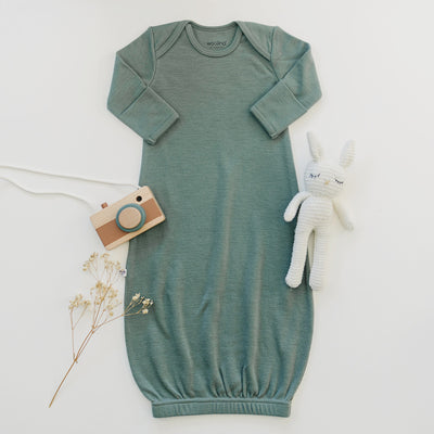 Baby Gown, Merino Wool, 0-6 Months, Sage