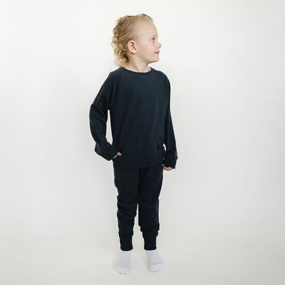 Kids Merino Wool Crew Neck Sweatshirt, Blueberry