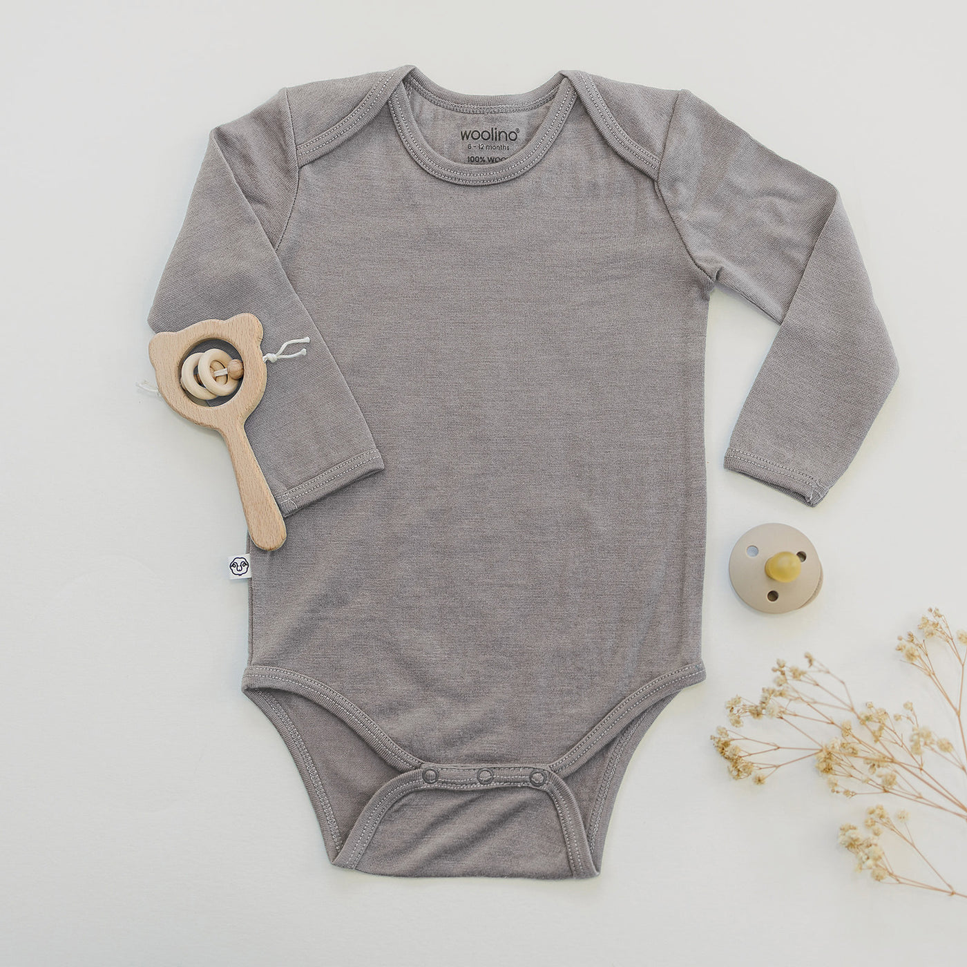 Baby Bodysuit, Long Sleeve, Merino Wool, Dove