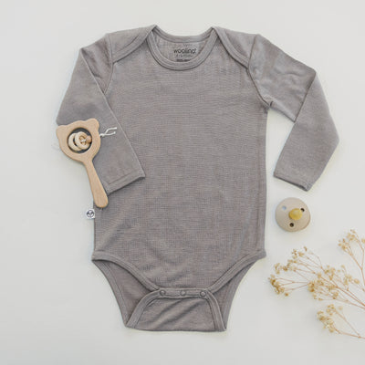 Baby Bodysuit, Long Sleeve, Merino Wool, Dove