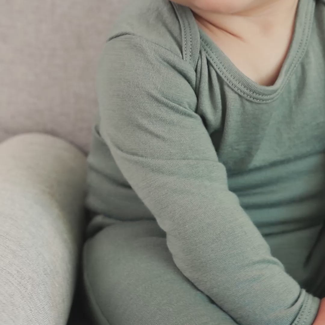 Baby Bodysuit, Long Sleeve, Merino Wool, Sage