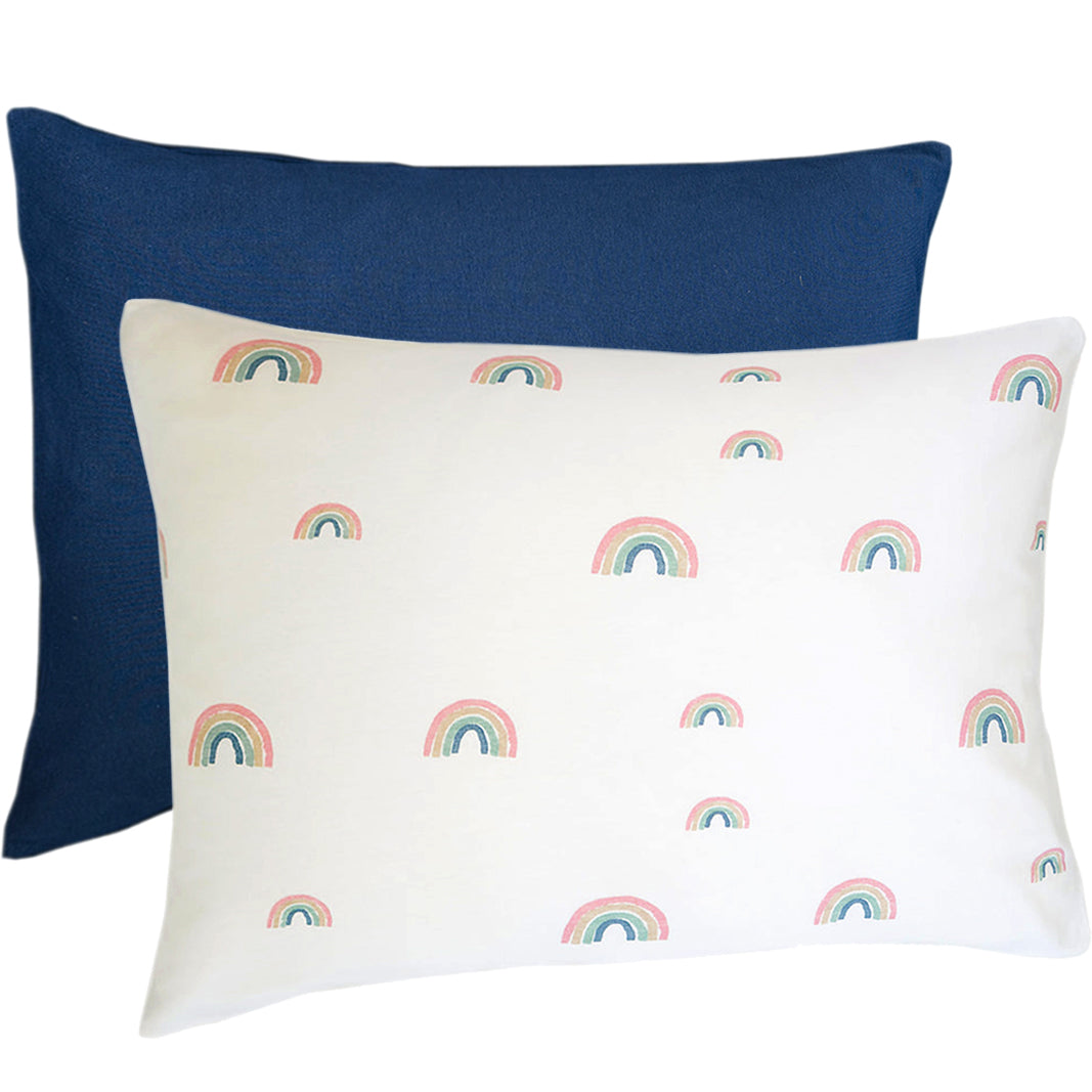 Ecolino® Pillowcases, 100% Organic Cotton, 2 Pack, Navy Blue + Rainbow